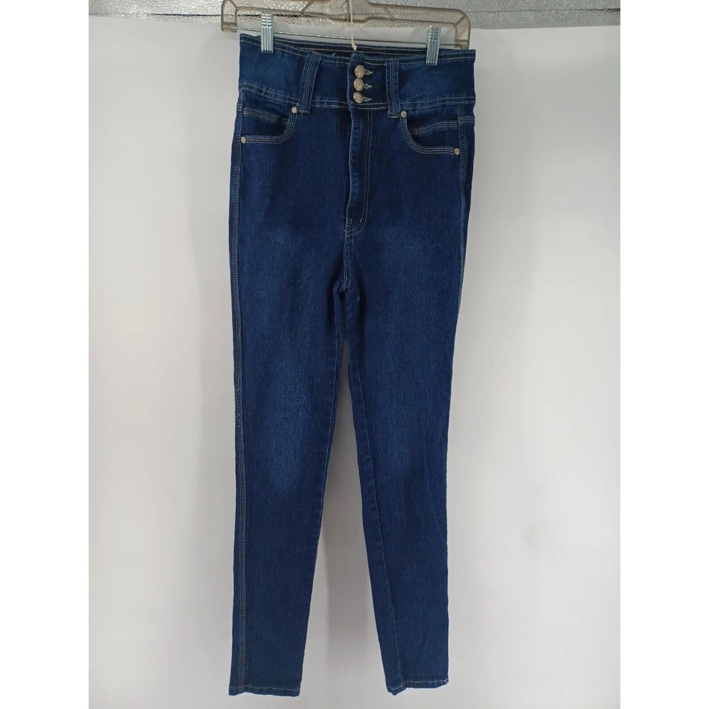 Diamante Jeans Women's 7 Junior Dark Blue High Waist Shaping Skinny Cotton Blend